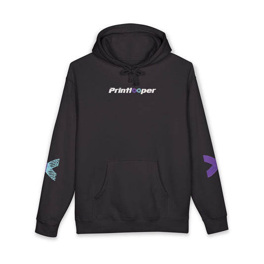 PrintLooper Infinity Logo Hoodie — Graphic Black Pullover with Colorful Sleeve Accents